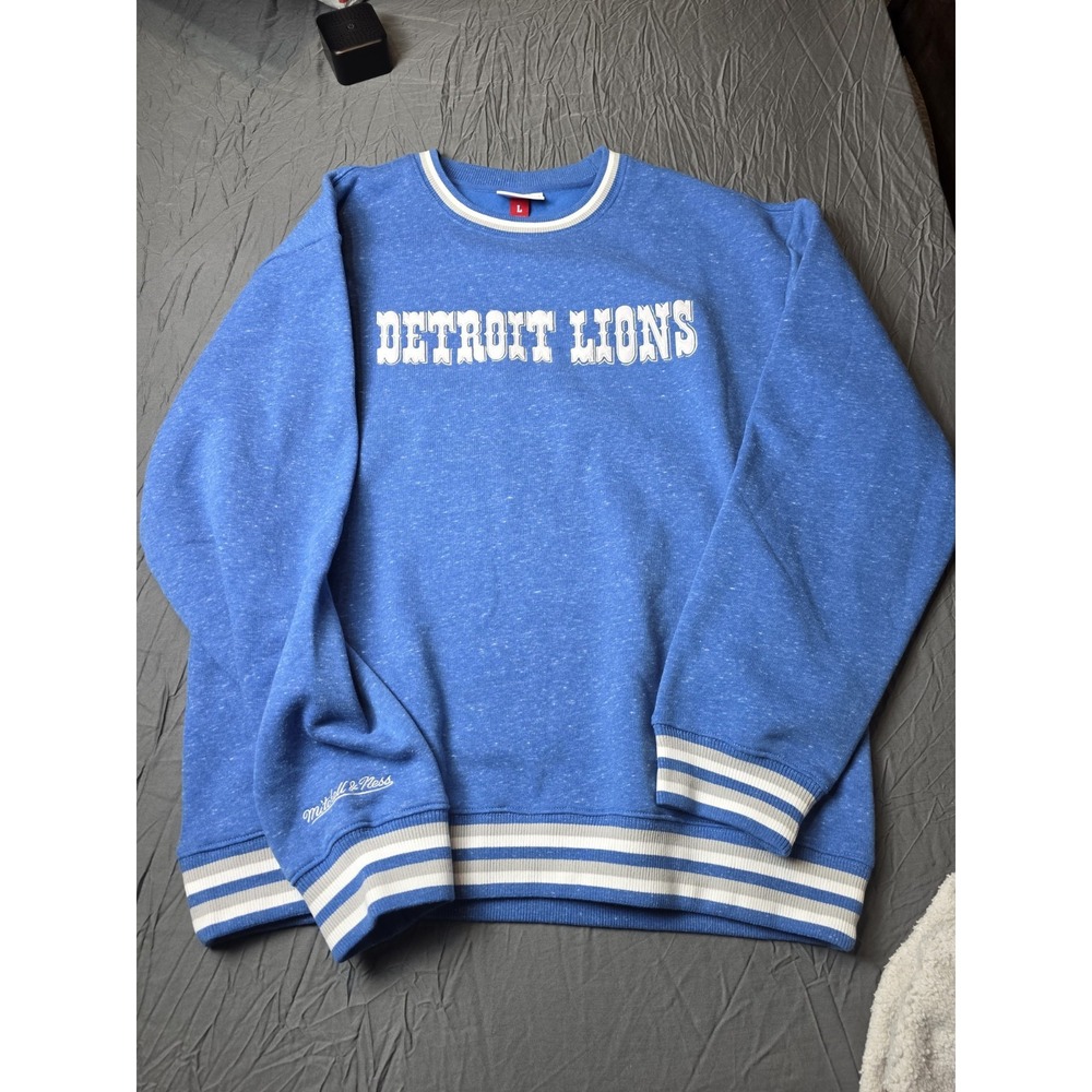 Mitchell & Ness Detroit Lions Crewneck Sweatshirt Men's Large Blue NFL
